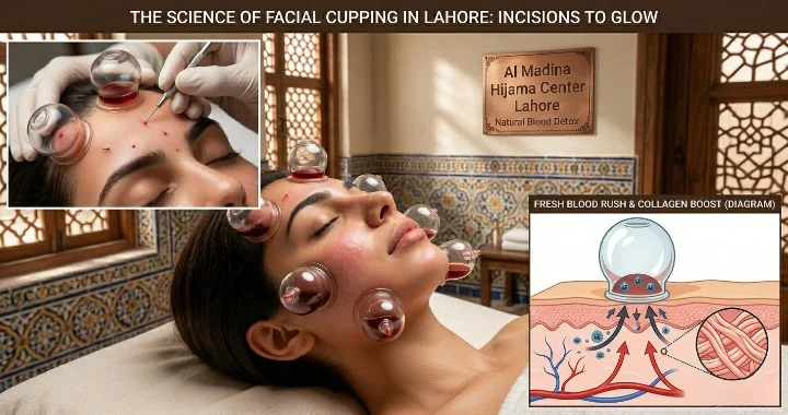 Safe facial cupping treatment process at clinic
